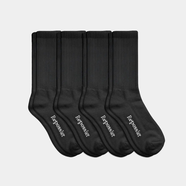 Classic Crew Socks Black 4-Pack | Organic Cotton | Repossier